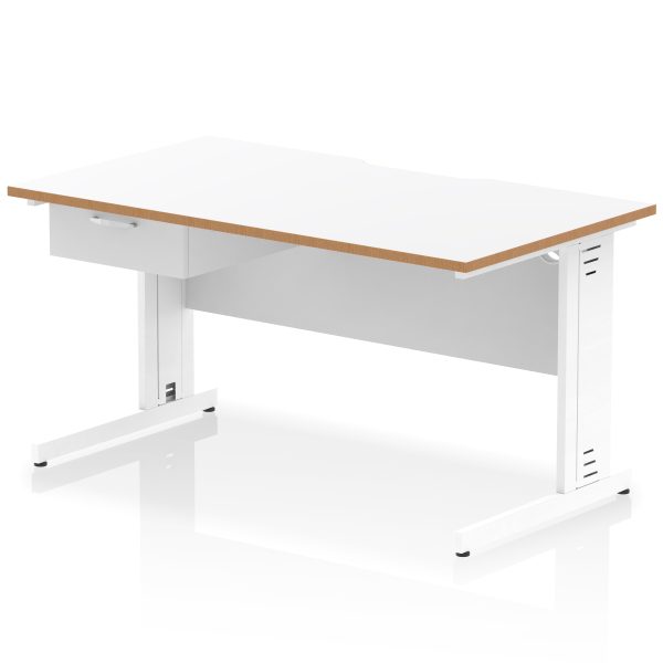 Pulse Scalloped Edge Cable Managed Straight Desk With Single One Drawer Fixed Pedestal - Image 38