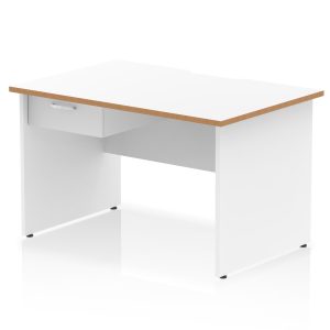 Pulse Scalloped Edge Panel End Straight Desk Frame With Single One Drawer Fixed Pedestal