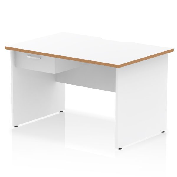 Pulse Scalloped Edge Panel End Straight Desk Frame With Single One Drawer Fixed Pedestal