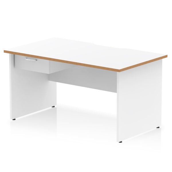 Pulse Scalloped Edge Panel End Straight Desk Frame With Single One Drawer Fixed Pedestal - Image 2