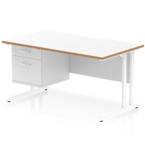 Pulse Scalloped Edge 1400mm Cantilever Straight Desk With Single Fixed Pedestal