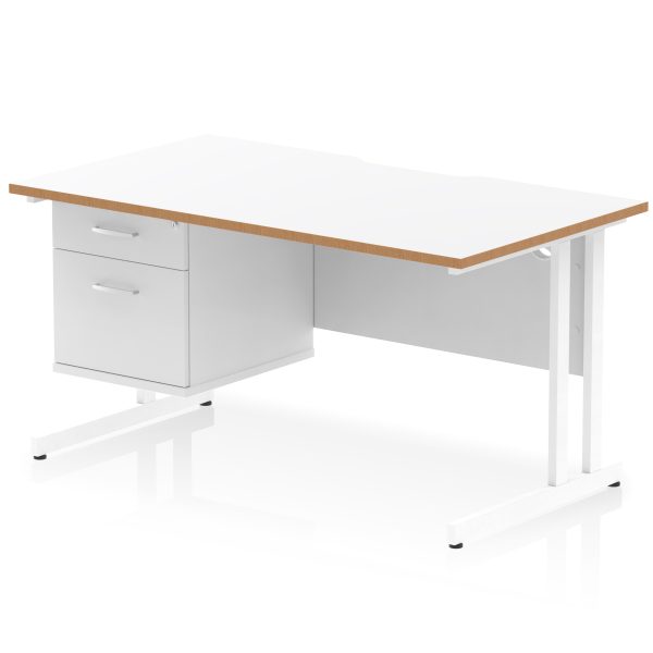 Pulse Scalloped Edge 1400mm Cantilever Straight Desk With Single Fixed Pedestal