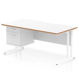 Pulse Scalloped Edge 1600mm Cantilever Straight Desk With Single Fixed Pedestal