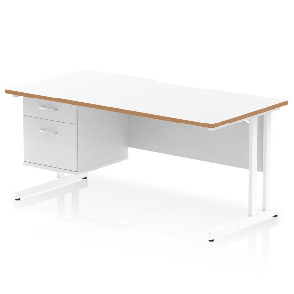 Pulse Scalloped Edge 1600mm Cantilever Straight Desk With Single Fixed Pedestal