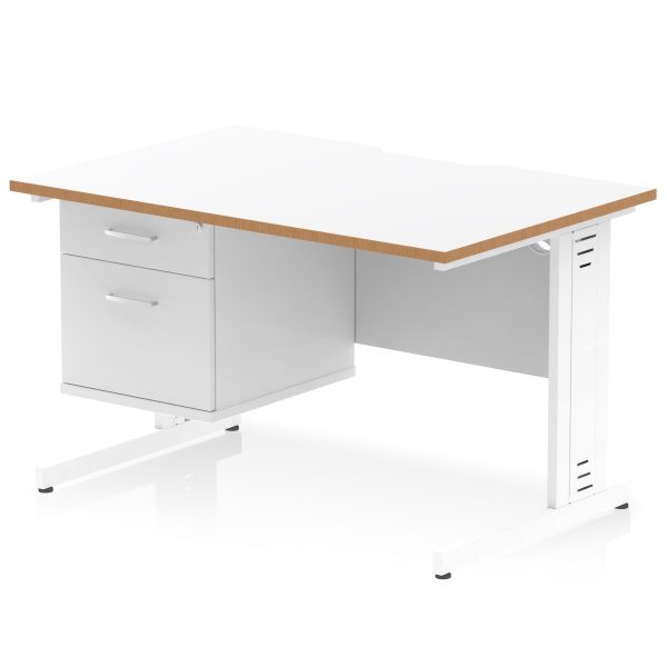 Pulse Scalloped Edge 1200mm Cable Managed Straight Desk With Single Fixed Pedestal