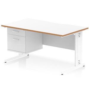 Pulse Scalloped Edge 1400mm Cable Managed Straight Desk With Single Fixed Pedestal