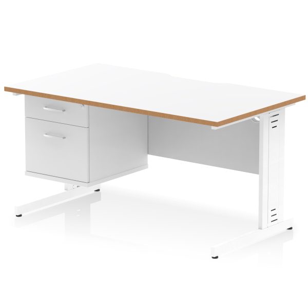 Pulse Scalloped Edge 1400mm Cable Managed Straight Desk With Single Fixed Pedestal