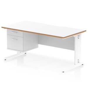 Pulse Scalloped Edge 1600mm Cable Managed Straight Desk With Single Fixed Pedestal