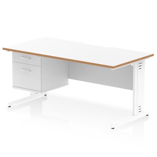 Pulse Scalloped Edge 1600mm Cable Managed Straight Desk With Single Fixed Pedestal