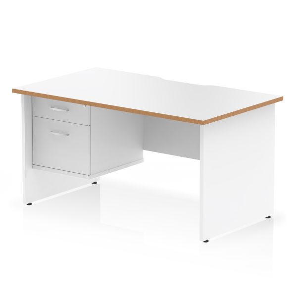 Pulse Scalloped Edge 1400mm Panel End Straight Desk With Single Fixed Pedestal