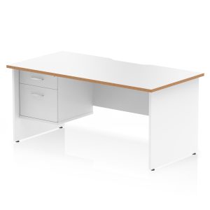 Pulse Scalloped Edge 1600mm Panel End Straight Desk With Single Fixed Pedestal