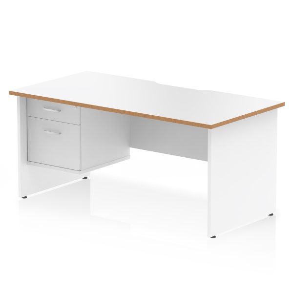 Pulse Scalloped Edge 1600mm Panel End Straight Desk With Single Fixed Pedestal