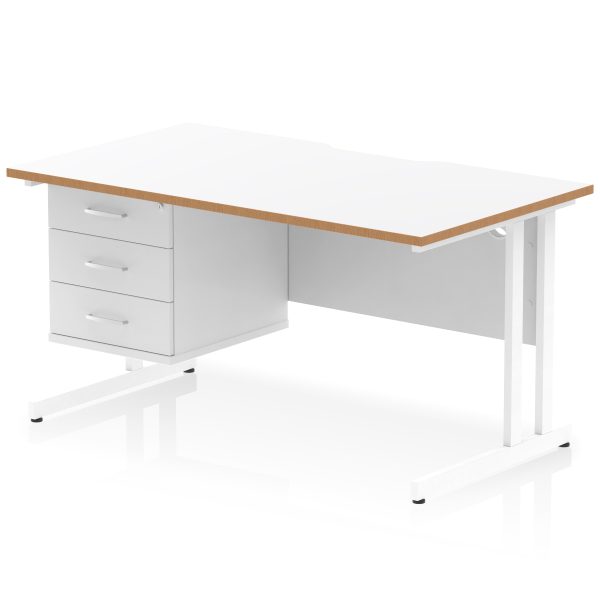 Pulse Scalloped Edge 1400mm Cantilever Straight Desk With Single Fixed Pedestal - Image 2