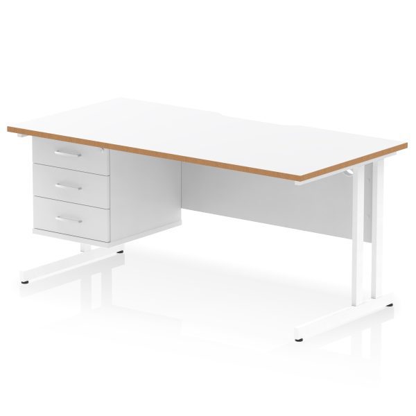 Pulse Scalloped Edge 1600mm Cantilever Straight Desk With Single Fixed Pedestal - Image 2