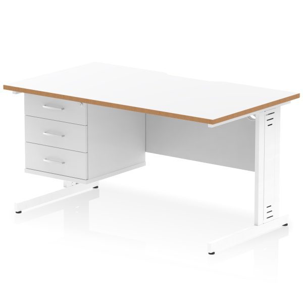 Pulse Scalloped Edge 1400mm Cable Managed Straight Desk With Single Fixed Pedestal - Image 2