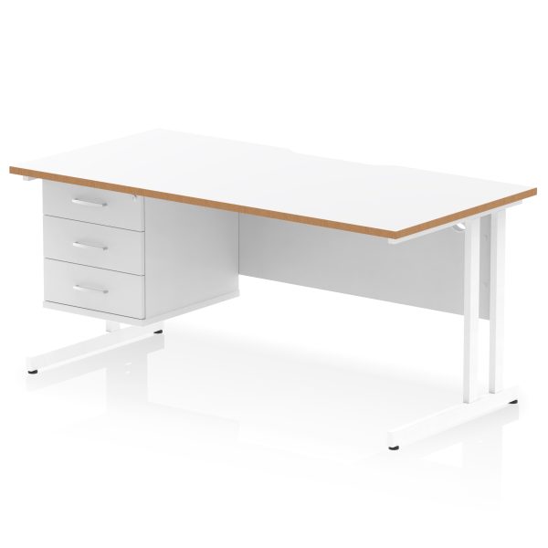 Pulse Scalloped Edge 1600mm Cable Managed Straight Desk With Single Fixed Pedestal - Image 2