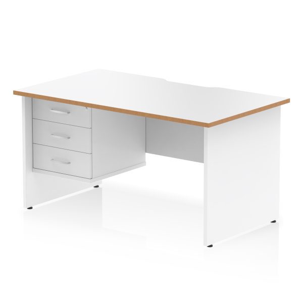 Pulse Scalloped Edge 1400mm Panel End Straight Desk With Single Fixed Pedestal - Image 2