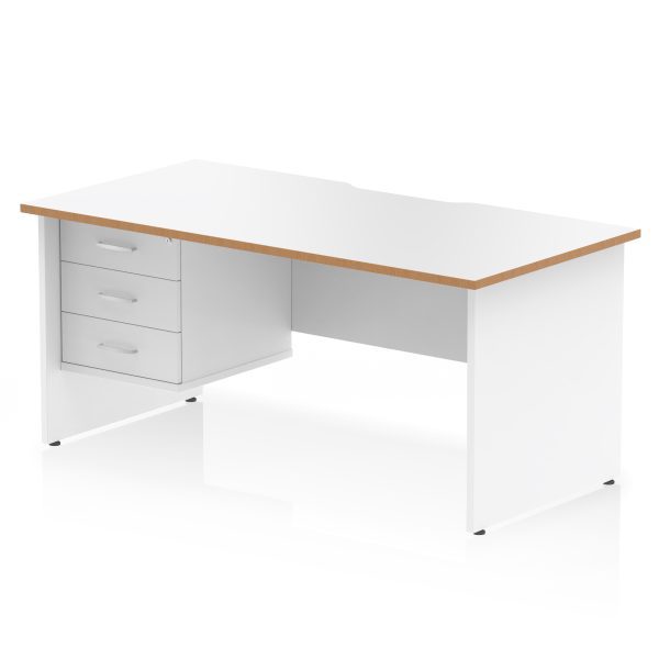 Pulse Scalloped Edge 1600mm Panel End Straight Desk With Single Fixed Pedestal - Image 2