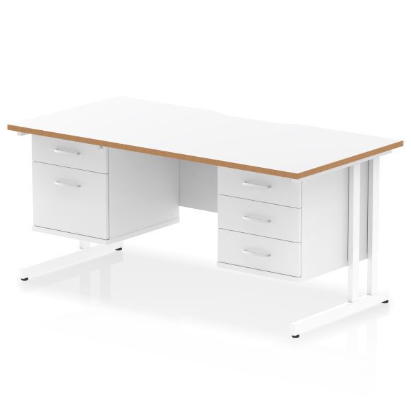 Pulse Scalloped Edge 1600mm Cantilever Straight Desk With Two Fixed Pedestal