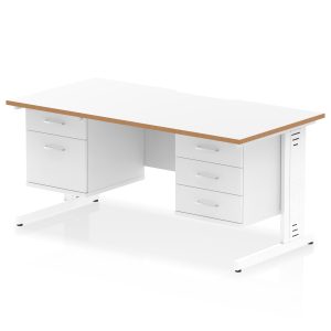 Pulse Scalloped Edge 1600mm Cable Managed Straight Desk With Two Fixed Pedestal