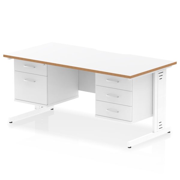 Pulse Scalloped Edge 1600mm Cable Managed Straight Desk With Two Fixed Pedestal