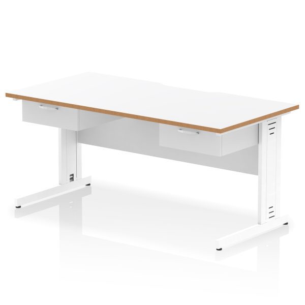 Pulse Scalloped Edge Cable Managed Straight Desk With Two One Drawer Fixed Pedestals - Image 13
