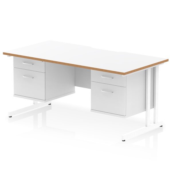 Pulse Scalloped Edge 1600mm Cantilever Straight Desk With Two Fixed Pedestal - Image 2