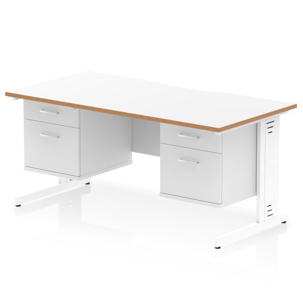 Pulse Scalloped Edge 1600mm Cable Managed Straight Desk With Two Fixed Pedestal - Image 2
