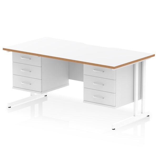 Pulse Scalloped Edge 1600mm Cantilever Straight Desk With Two Fixed Pedestal - Image 3