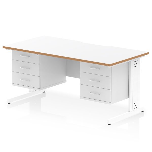 Pulse Scalloped Edge 1600mm Cable Managed Straight Desk With Two Fixed Pedestal - Image 3