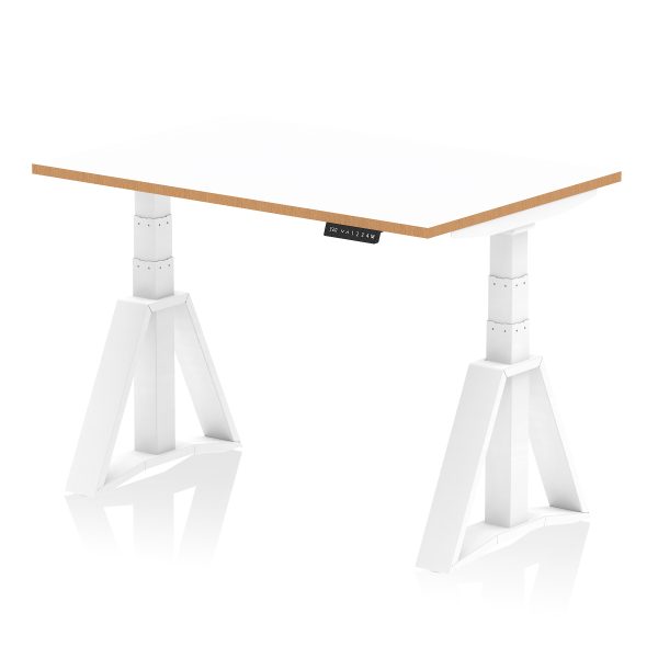 Solo Air Height Adjustable Desk White Top Natural Wood Edge White Frame - Image 4
