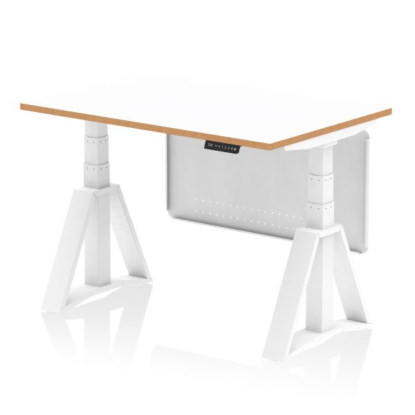 Solo Air Height Adjustable Desk White Top Natural Wood Edge White Frame with White Steel Modesty Panel - Image 4