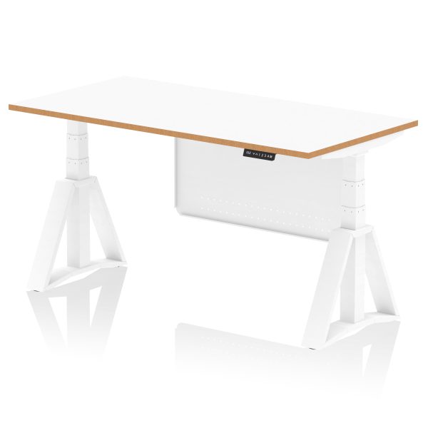 Solo Air Height Adjustable Desk White Top Natural Wood Edge White Frame with White Steel Modesty Panel - Image 6